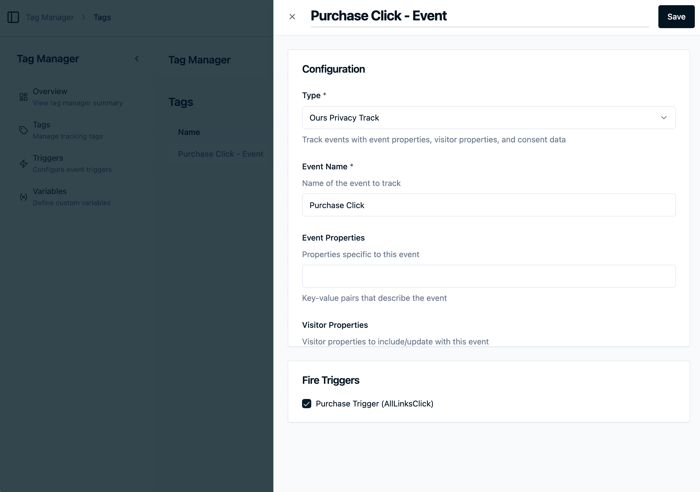 Purchase Click Event Configuration