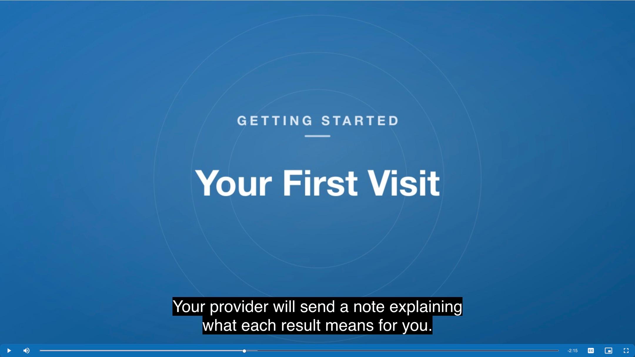 The player mid-playback with a caption line rendered over the video and the full control bar visible, including the captions and fullscreen buttons